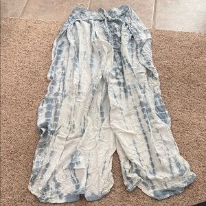 Wide Leg Tie-Dye Palazzo Pants - Light Blue